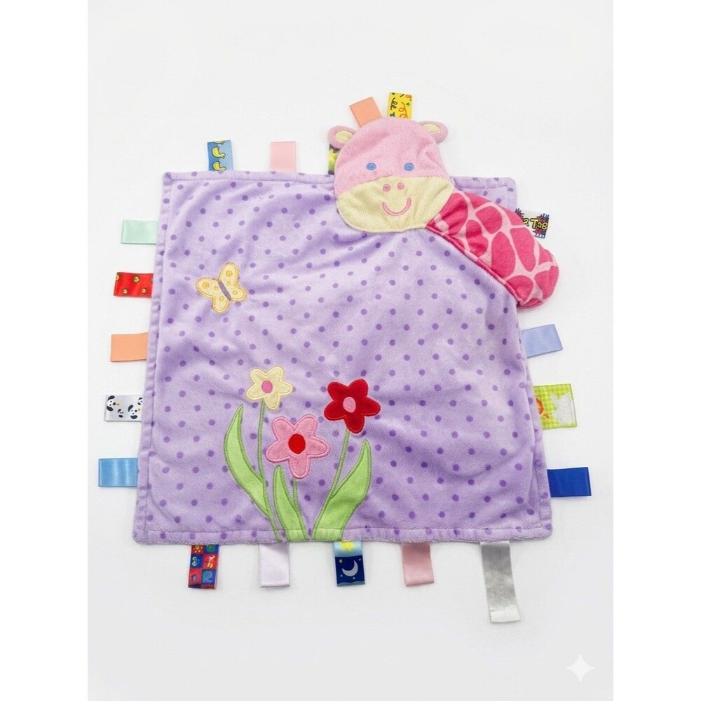 Taggies Giraffe Purple Plush Lovey Security Blanket Polka Dot Flower Butterfly